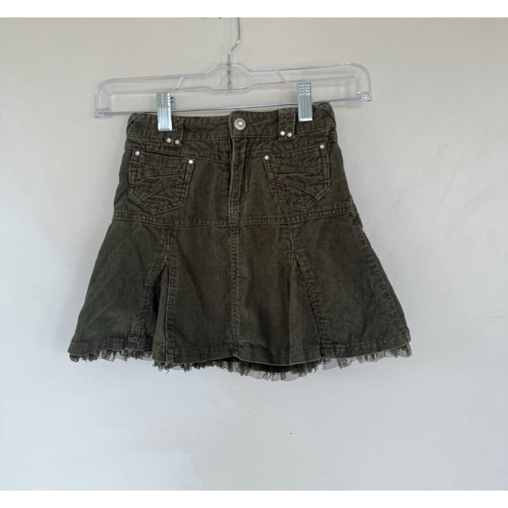 Faded Glory Girls Forest Green Corduroy Mini Skirt Size 5, Belt‎ Loops, Pockets